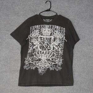 Express Graphic T Shirt Mens XL Black Heraldic Crest Lion Crown MMA Y2K Style